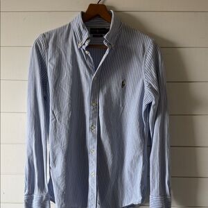 Ralph Lauren Light Blue and White Striped Button-Down Shirt